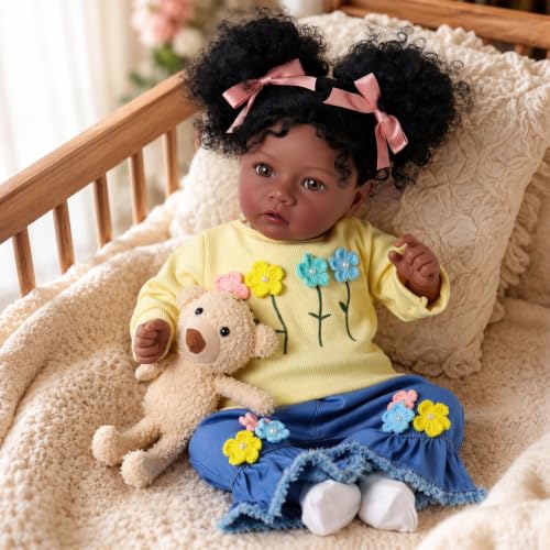 Muñeca Reborn Bebé Negra 20 Pulgadas Cuerpo Suave Realista miniatura 1