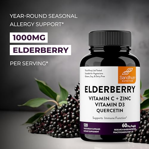 Sandhu'S Elderberry Vitamin C And Zinc 120 Capsules | With Quercetin And Vitamin D3 | Immune Support For Adults | Herbal Supplement For Men And Women thumb #3