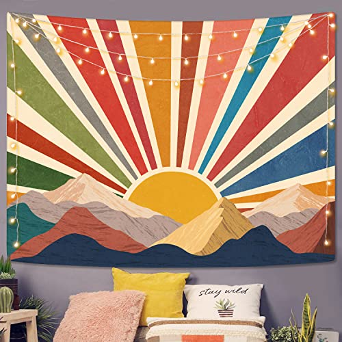 Aipon Vintage Sun Tapestry for Classroom Rainbow Boho 70s Sunshine