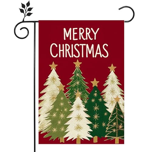 Merry Christmas Trees Garden Flag 12x18 Inch Double Sided Outside Christmas Trees Winter Holiday Yard Outdoor Flag Red Yard Decoration for Outside
