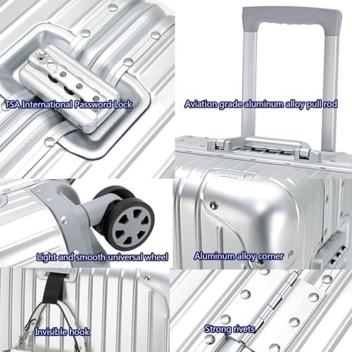 100% All Aluminium Suitcase Carry on Cabin Luggage TSA Password Lock Hard Shell with Swivel Wheels,Blue,26in2