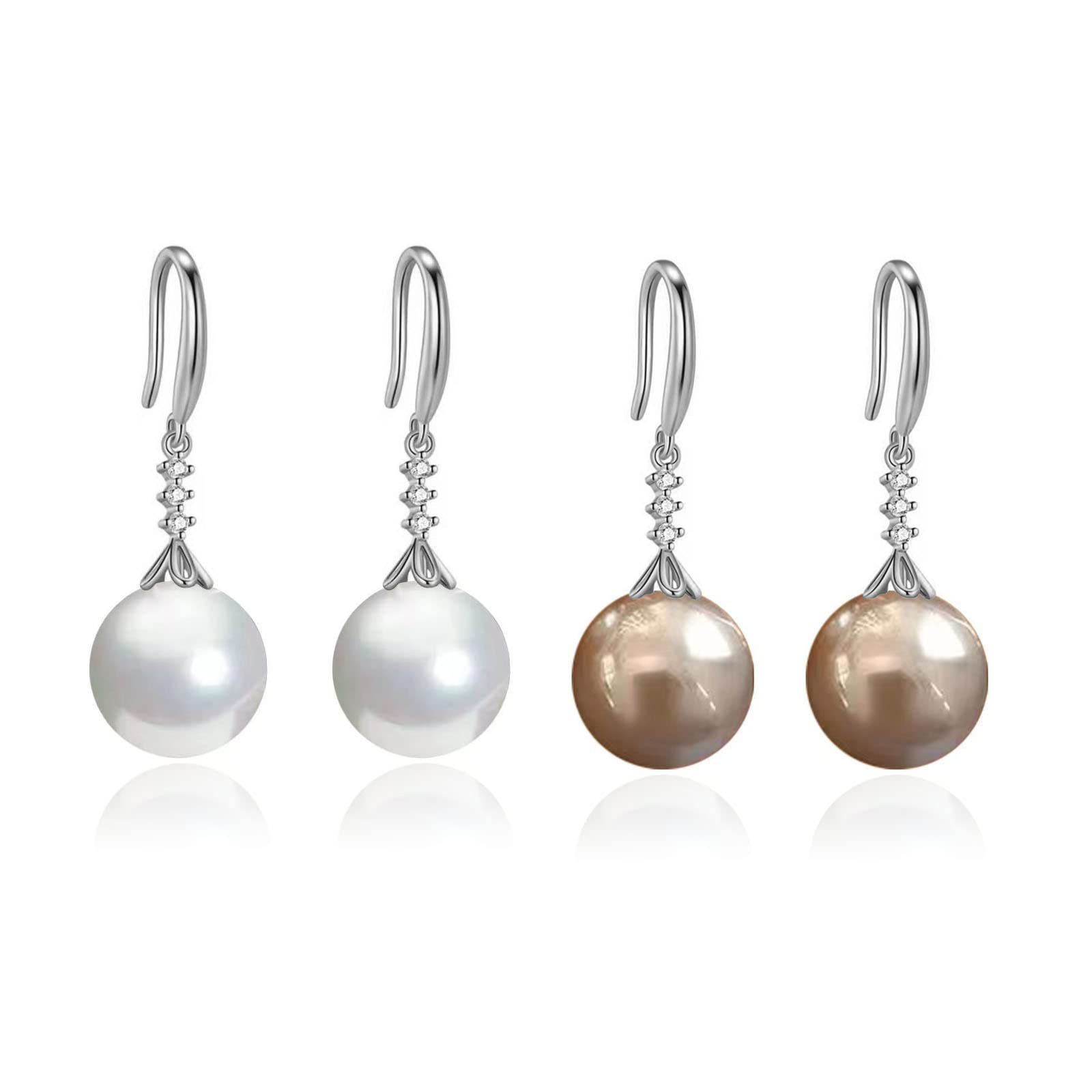 Salanda Silver Plated Pearl Drop Earrings Set, Gold Plated Pearl Dangle Earrings for Women Girls