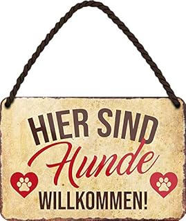 Tin Signs Funny Dogs Saying "Hier SIND Hunde Willkommen!" Decorative Hanging Sign Door Sign Metal Sign Entrance Sign Gift Idea for All Dog Owners or Dog Fans 18 x 12 cm product image