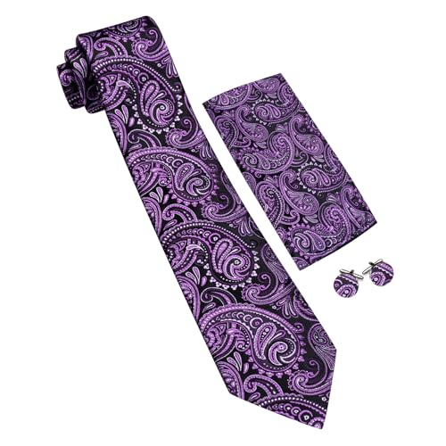 Image of YOHOWA Mens Ties Set Wedding Paisley Neckties with Handkerchief Cufflinks Formal Business