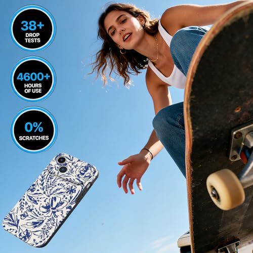Coque iPhone 15 Plus fleur bleue vintage compatible MagSafe avec protection caméra - 7