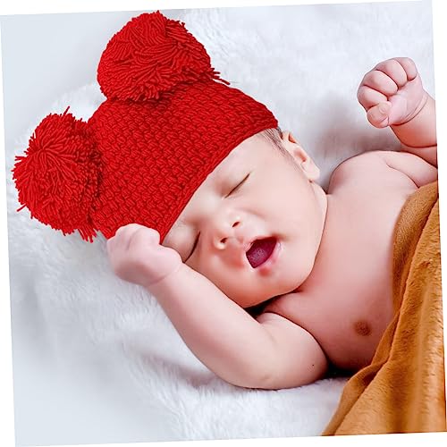 Lovely Christmas Hat Warm Woolen Cap for Months Soft Stretchable Design for Boy Girl Unique Shape Fine Workmanship for Holiday Season Red4