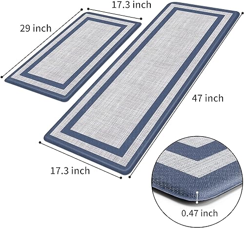 KMAT Kitchen Floor Mat [2 PCS] 0.47inch Cushioned Anti-Fatigue Kitchen Rug, Waterproof Non-Slip Kitchen Mats and Rugs Ergonomic Comfort Standing Foam Mat for Office, Sink, Laundry(Stylish Blue)