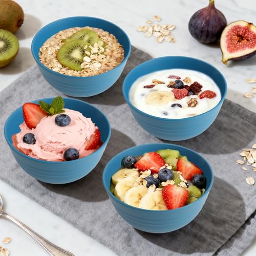 Image of Wheat Straw Bowls Set of 6, Unbreakable 10 OZ Small Bowls Set for Snack, Appetizers, Desserts, Microwave & Dishwasher Safe Alternative Plastic Bowls Reusable, Blue