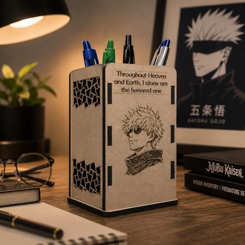 Image of Satoru Gojo Wooden Organizer Pen Stand | Anime Pencil Holder for Study Table | Jujutsu Kaisen Desk Accessories