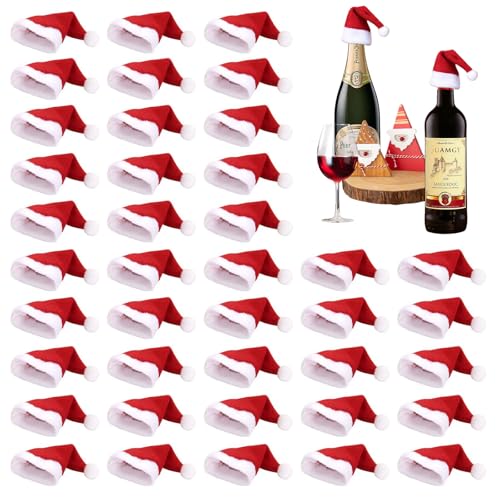 QIZHIQIAMY 40 Stück Mini Weihnachtsmützen Weihnachten Flaschen Deko...