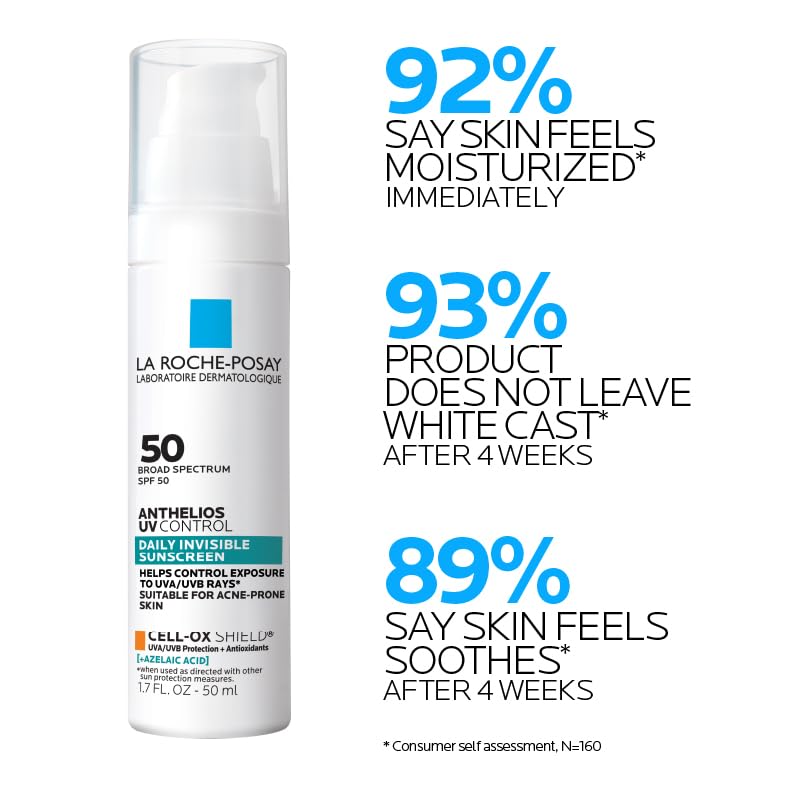 Image of La Roche Posay Anthelios UV Sunscreen SPF 50, Daily Sunscreen for Face in 3 Formulas, UV Tone with Niacinamide, UV Hydra with Hyaluronic Acid, UV Clear with Azelaic Acid, Broad Spectrum Invisible SPF