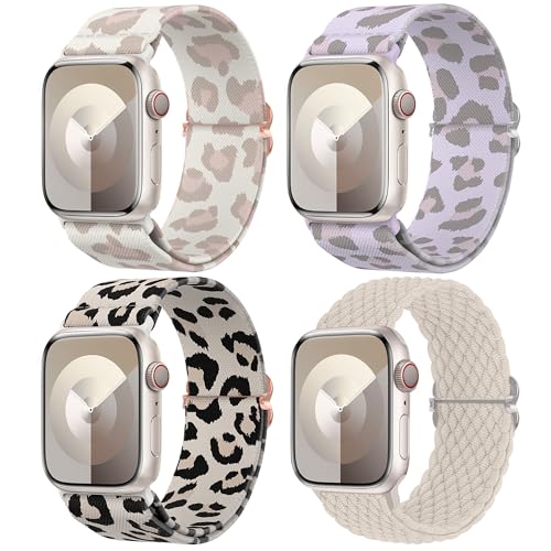 Image of Delidigi Stretchy Bands Compatible for Apple Watch Band Women 40mm 38mm 41mm 42mm 44mm 45mm 46mm 49mm, Nylon Braided Straps for iWatch Series 11 10 9 8 7 6 SE 5 4 3 Ultra 3 2 1