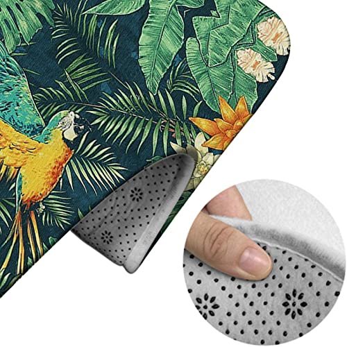 Badezimmerteppich-Set, 3-teilig, grüne Pflanzenblätter und der Fliegende gelb-Blaue Papagei, waschbare Badeteppiche, rutschfest, mit Rückenpolster, Konturteppich und Toilettendeckelbezug – Bild 5