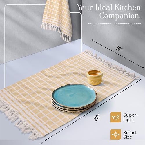 Image of Matrix Dobby Kitchen Towels 12 Pack 100% Cotton, 16x26 Inches, Decorative Tea Towels with Handmade Tassels, Absorbent Washable Wash Cloths for Kitchen Drying - Mustard Yellow, Natural