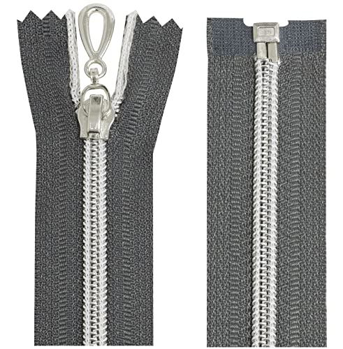 AERZETIX - C64072 – Set of 2 Spiral Zippers N°5 40 cm Self-Locking – Self-Locking Nylon Mesh – Metal Cursor Pull – Dark Grey – Haberdashery