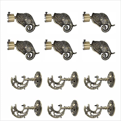 GLOXY Aluminium Rajwada Elephant Shape Antique Curtain Brackets with Support 1 Inch Rod Pocket Finials Designer Window(3 Pair) - Stylish, Durable Window Decor Solution for Elegant Home Interiors