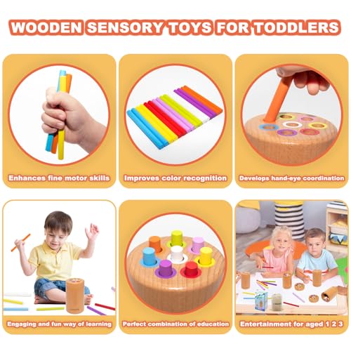 Image of Montessori Toys are for Children Over 18 Months Old, Sensory Toys for Toddlers, Wooden Learning Color Sorting Toys, Sensory Training with Color Sorting Sticks, Birthday for Boys Girls