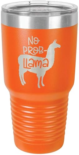 NO PROB-LLAMA - Vaso naranja de 30 onzas con popote y tapa superior deslizante, taza de viaje de acero inoxidable  Comparar con Yeti Rambler