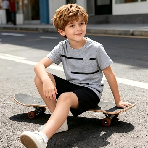 Image of 4-8T Toddler Boys 2-Piece Summer Casual Outfit Striped Print Short Sleeve T-Shirt & Shorts Set