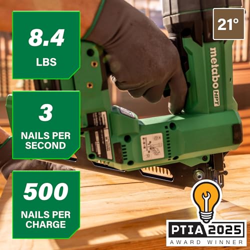 Image of Metabo HPT 18V MultiVolt Cordless 21 Framing Nailer Kit, 3-1 /2 inch Plastic Strip Framing Cordless Nailer, Power Tool with 4.0Ah Lithium Ion Battery, Drives 2 inch to 3-1 /2 inch Nails, NR1890DRA