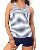 Yonique Traje de baño de 3 piezas atlético Tankini para mujer, traje de baño deportivo con camiseta sin mangas y sujetador y pantalones cortos - azul - X-Large