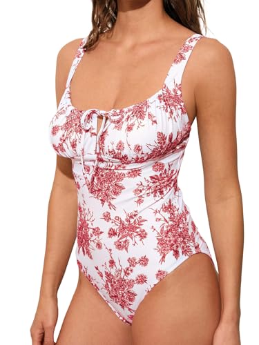 Image of BERLOOK Womens One Piece Swimsuits Floral Push Up Bathing Suit Sexy Tie Slimming Swimsuits for Women Swimwear