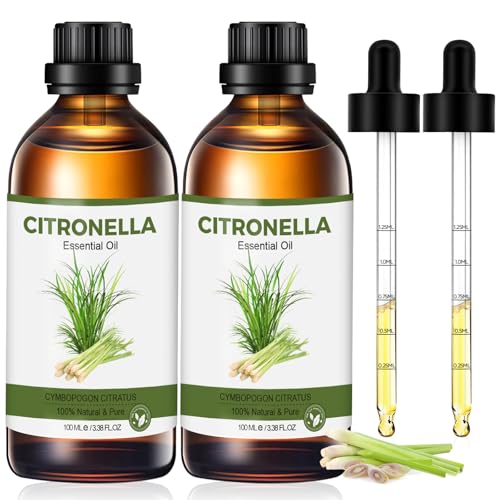 Citronella Öl 2 x100ml Citronella Ätherische Öle für Diffuser Duftöl Rein Citronella Öl Aroma Öl Naturrein Zitronengras Öl für Aromatherapie Massage Seife Kerzen Herstellung Geschenke für Frauen