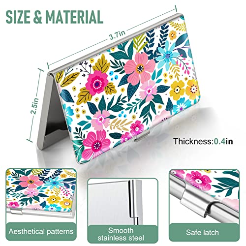 Swooflia Business Card Holder Case Wallet For Women Metal Pink Art Flowers Slim Pocket Purse Square Card Cases Cute Gifts For Realtors Real Estate Agents #TOP2