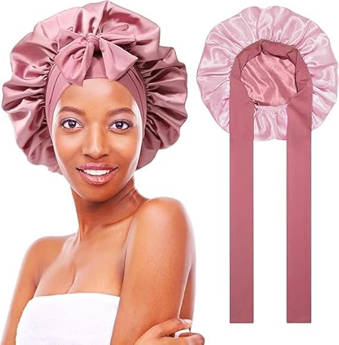 Wffeila Bonnet Satin Cheveux Nuit Reglable,Double Couche avec Doublure en Satin,Bonnet de Satin, Bonnet de Nuit,pour Cheveux bouclés