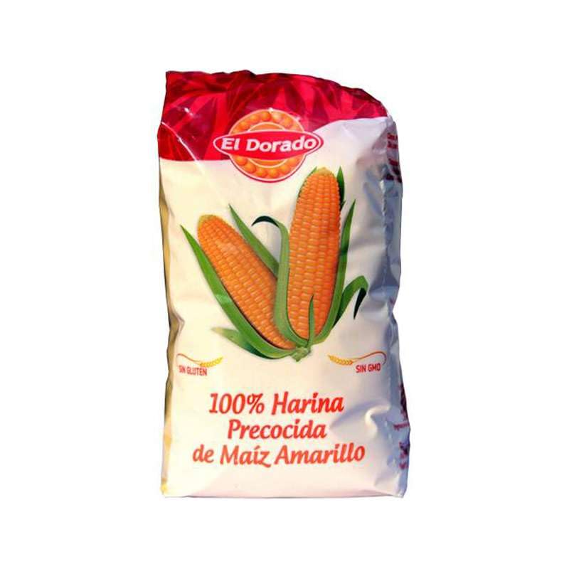 Harina Precocida de Maíz Amarillo 2 x 1 kg (pack de 2 unidades) para Arepas Venezolanas y Colombianas Masa Fácil Sin Gluten No GMO