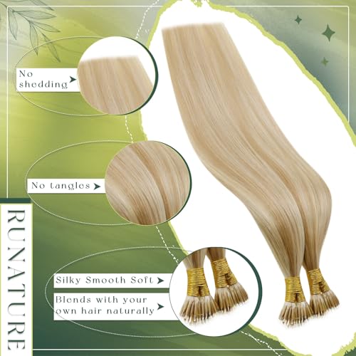 RUNATURE 22 Inch Nano Hair Extensions Real Human Hair Blonde Highlight Ash Blonde Nano Beads Hair Extensions Human Hair Invisible Nano Beads Hair 50s/50g #18p613 - Image 4