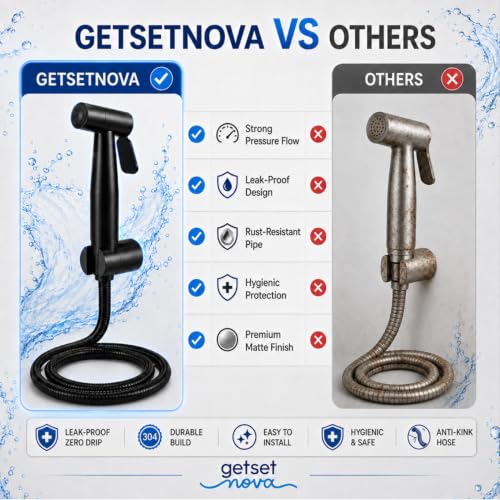 Image of Health Faucet Stainless Steel Handheld Bidet Sprayer with 1.5m Hose | Bathroom Hand Shower | Leakproof, Rust Resistant | Easy Installation. (Full Set Jet Spray Black)