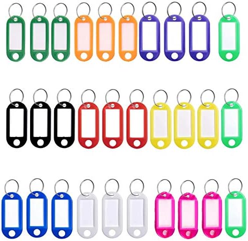 Pengxiaomei 100pcs Key Tags, Plastic Keyring Tags with Ring 10 Colors ...
