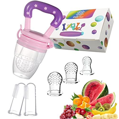 DGN Toys Fruchtsauger Set für Baby ab 4 Monate BPA Frei | Fruchtschnuller | Helfer für Jede Mutter |Obstsauger | Gemüsesauger |mit 3 Größen |sowohl für Babys als auch Kleinkinder (Rosa) Cover
