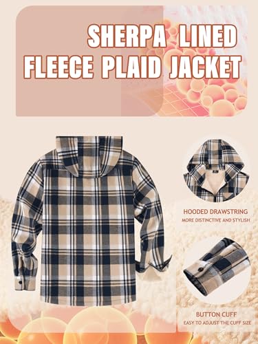 Mens Plaid Flannel Jacket Fleece Lined Zip Up Hoodie for Men Hooded Winter Coat3