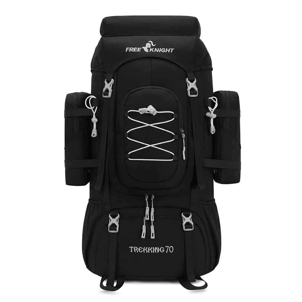 Bseash 70L (65+5) Waterproof Hiking Backpack with Rain Cover, Outdoor Sport, Travel, Daypack for Climbing, Touring, black, L