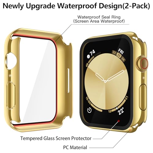 Image of Misxi [2 Pack] Waterproof Hard Case with Tempered Glass Compatible with Apple Watch SE 3 (2025) SE 2 SE Series 6 Series 5 Series 4 44mm, Cover for iWatch Screen Protector, 1 Gold + 1 Transparent
