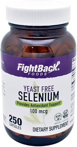 FightBack Foods Suplemento de selenio sin levadura de 100 mcg (250 cápsulas), sin OMG y sin gluten, proporciona apoyo antioxidante