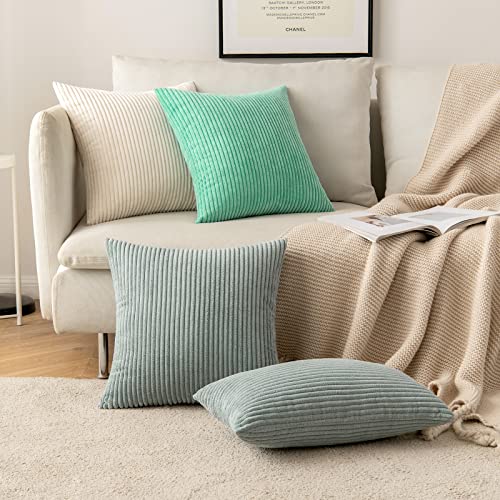 MIULEE Cushion Covers Striped Corduroy Throw Pillow Covers Decorative Pillows Pillowcases Decor for Sofa Couch Living Room 50x50 cm 20x20 Inch Grey Green - Image 3