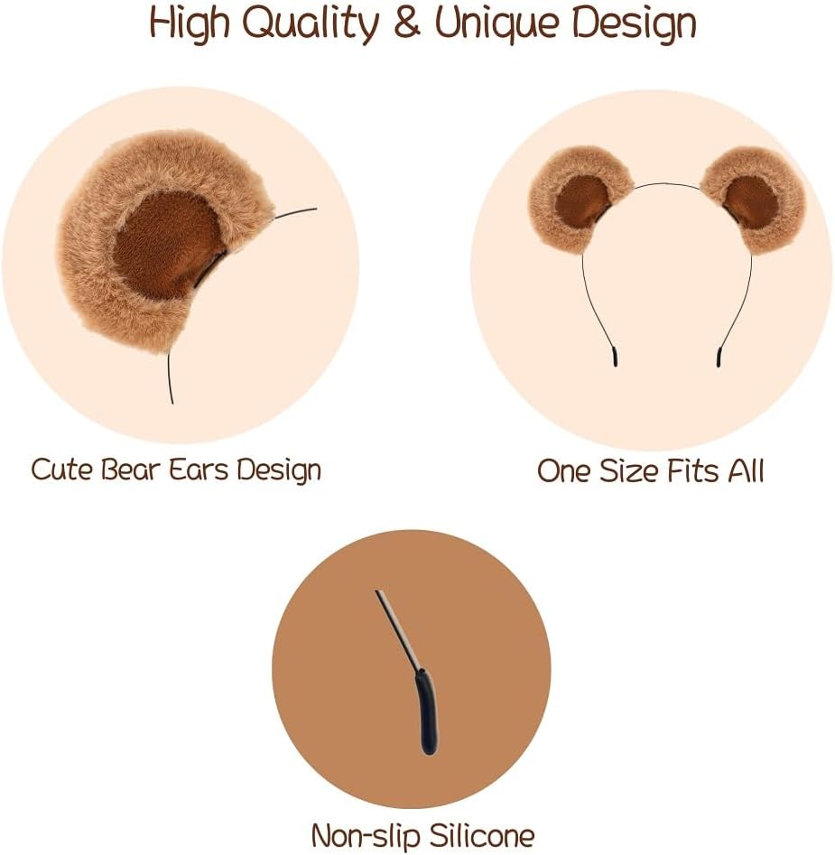 Brown Bear Ears Headband Fluffy Chipmunk Ears Headband, Fashion Hairband Bear Ear for Makeup Adults,Movable Ears Design - Image 7