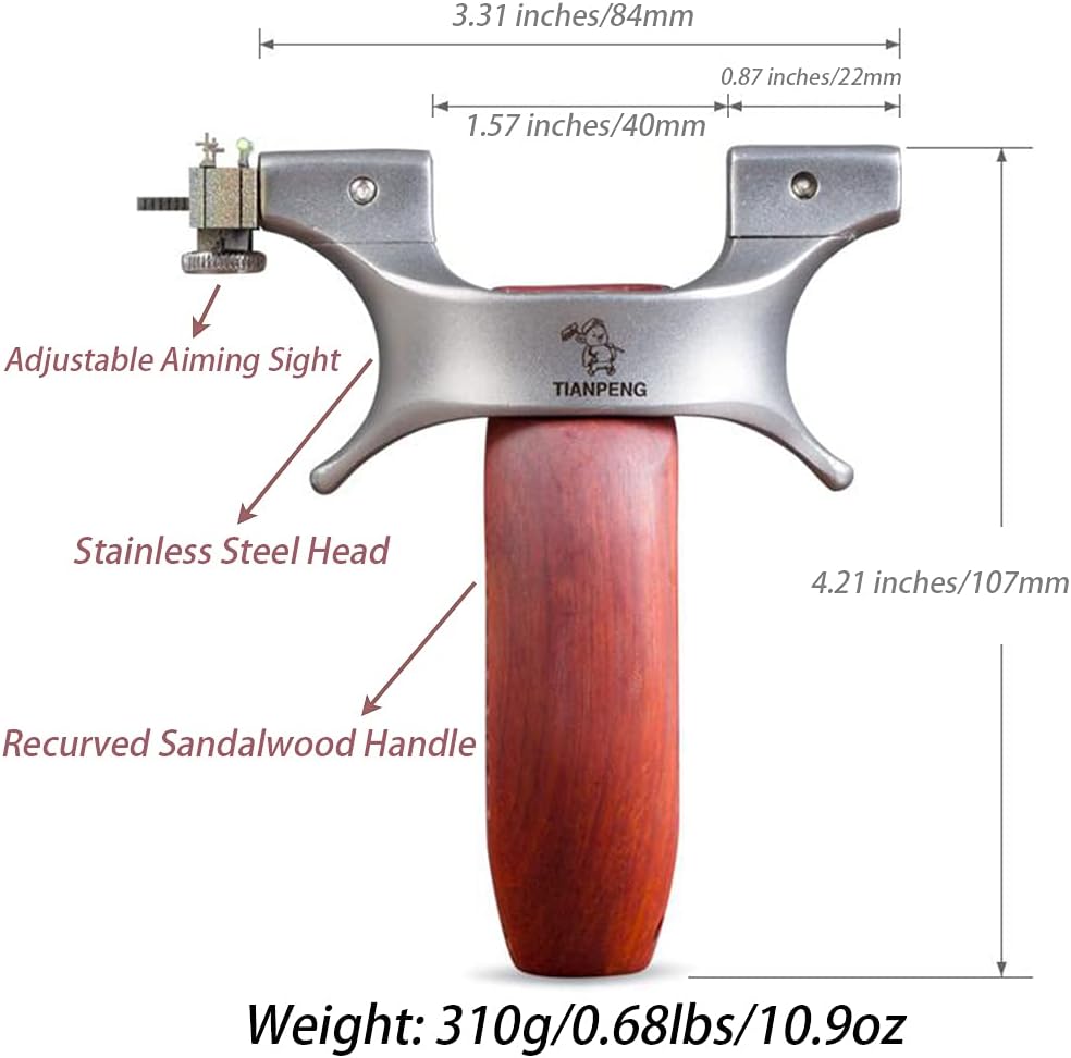 Obert Professional Hunting Slingshot Metal Wooden Slingshot for Hunting Adults Outdoor Stainless Steel Catapult with Aiming Sight Sling Shot with Replacement Rubber Slingshot Bands