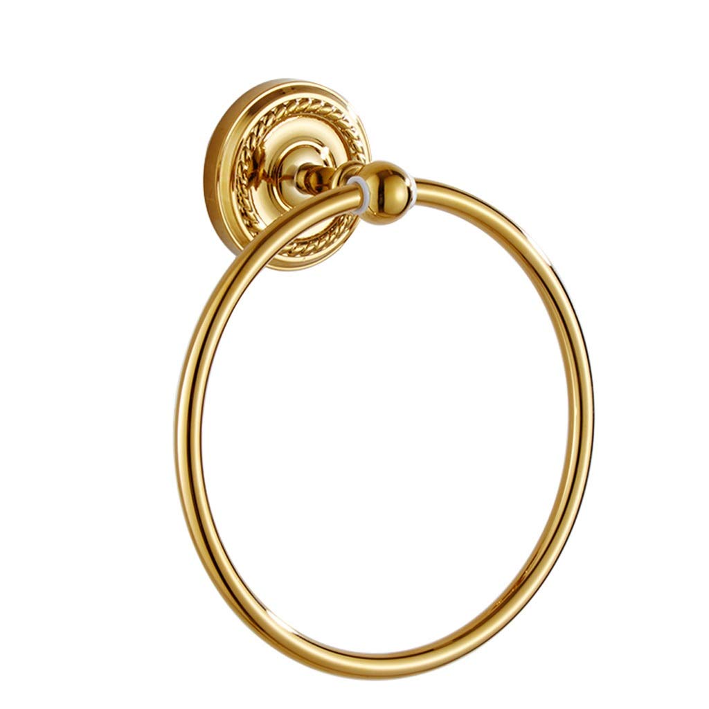 JvFbjLF Towel Ring Copper Round Bathroom Perforated Hardware Bathroom Towel Ring(Gold)