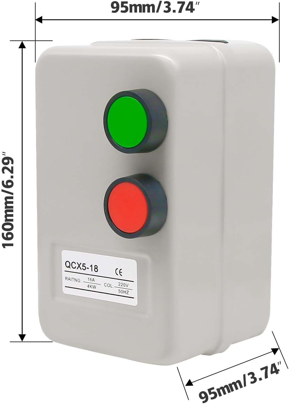 Magnetic Electric Motor Starter - 220/240V 4KW 10-16AMP - 5.5 HP Single Phase Magnetic Starter for Motors (Button Switch)