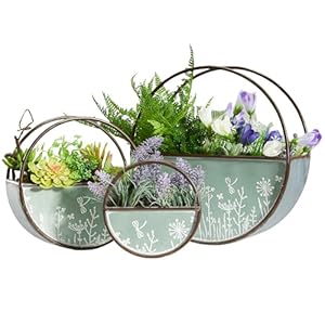 JonesHouseDeco 3 sets ronde groene muur plantenbak bloempot wandmontage hangende vaas metalen vetplanten plantenbakken woondecoratie binnen buiten bonsai K349B02 (groen, rond)
