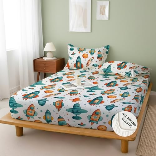 Image of Weave & Decor Printed Kids Bedsheets for King Size Bed 72x78x8 Inches, with 2 Pillow Covers 20x30 Inches for Longer Double Mattresses