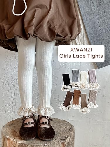 Girls Leggings Plain Ruffed Lace Crew Pants Cuffs Ribbed Lines Design Knit Cotton Casual Tights for Girls 1 Pair2