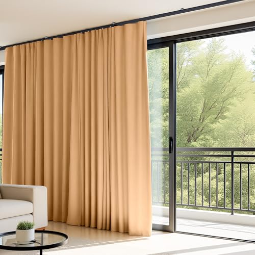 Room Divider Curtains Flexible Ceiling Tracks set Curtain track Ceiling Mount Blackout Curtain for Living Room Bedroom Ceiling Curtain Rod Privacy Dividers Panels W150 x H108 Khaki Drape & Black rail