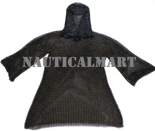 NauticalMart Black Medieval Chainmail with Coif
