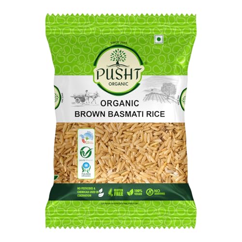 Pusht Organic Brown Basmati Rice | Long-Grain & Aromatic | High in Fibre & Low GI | Unpolished & Gluten-Free | 1kg
