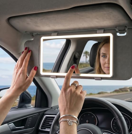 Finalize Car Sun Visor Vanity Mirror,Big Led Mirror with 3 Light Modes & 80 LEDs,Rechargeable Makeup Mirror - Dimmable Touch Control, Light Up Universal Fit -1pc- (Vanity Mirror)